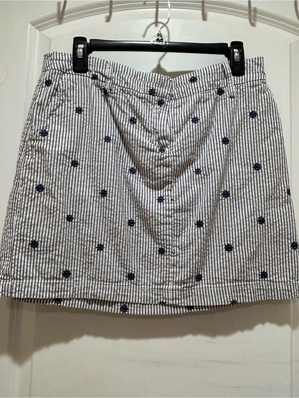 British Khaki Navy and White Striped Embroidered Mini Skirt